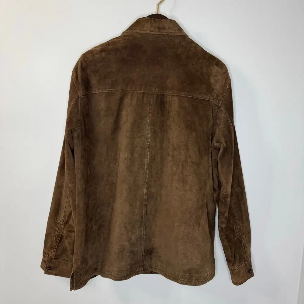 Guess Vintage Y2K Leather Suede Shirt Jacket Brown Men's M - Picture 3 of 12